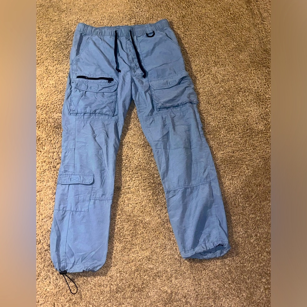 Blue Cargo Pants - With Adjustable Ankle Drawstring